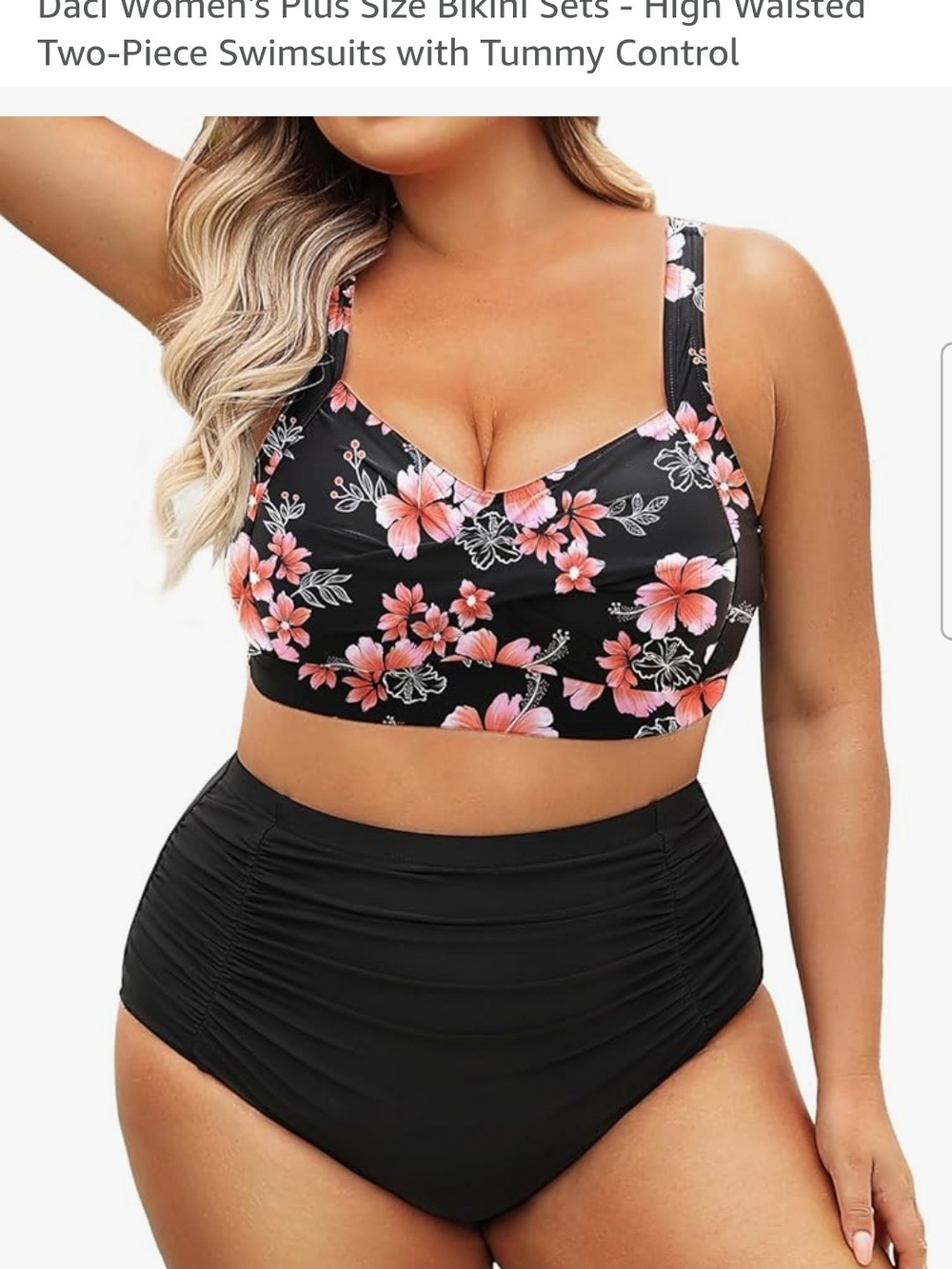 Black Floral Wire-Free Swim Top